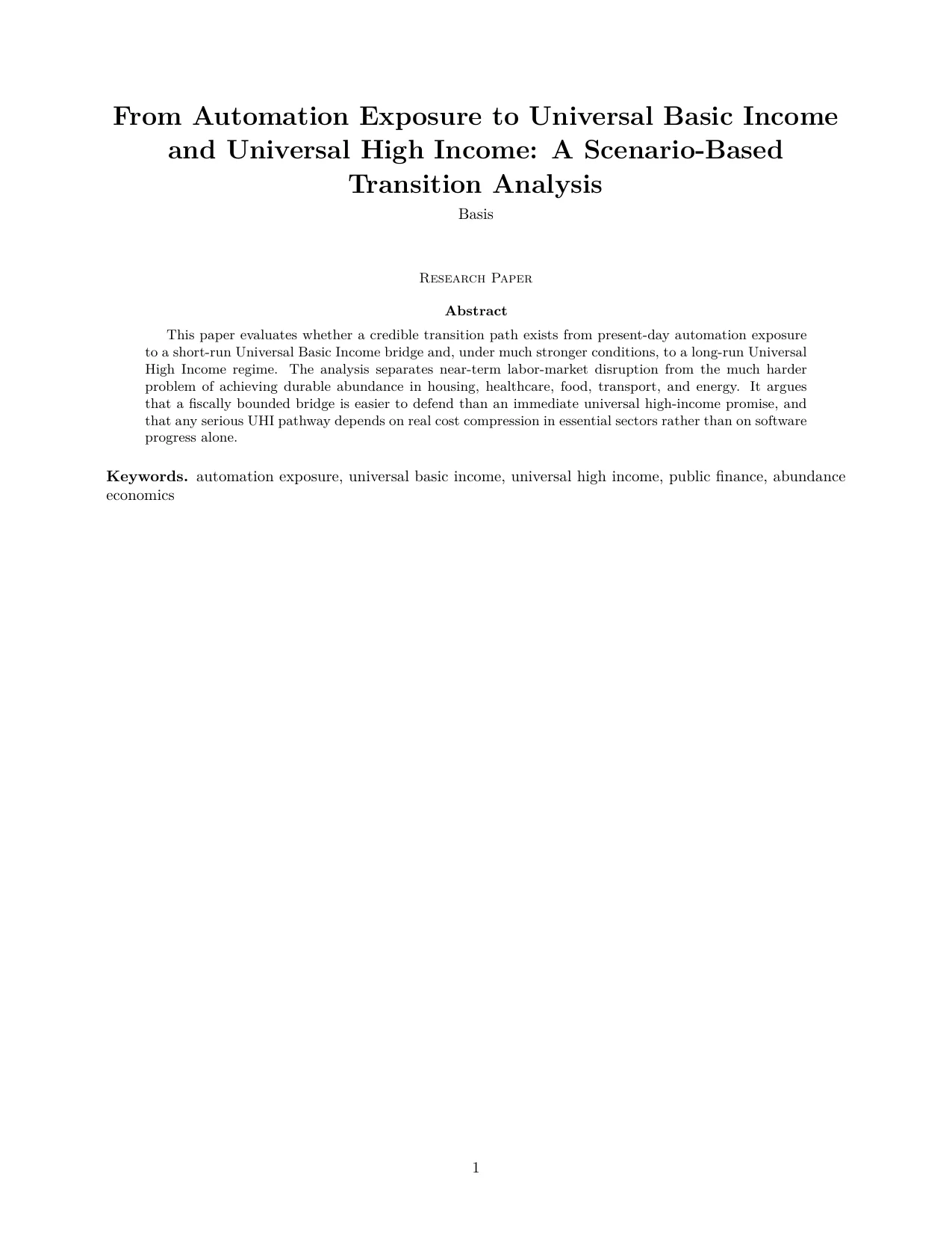 Title and abstract page from the Basis UBI-to-UHI transition paper.